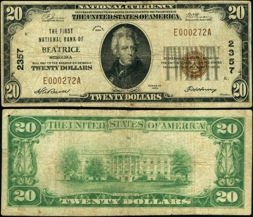 Beatrice Ne-nebraska $20 1929 T-1 National Bank Note Ch #2357 Fnb Fine+