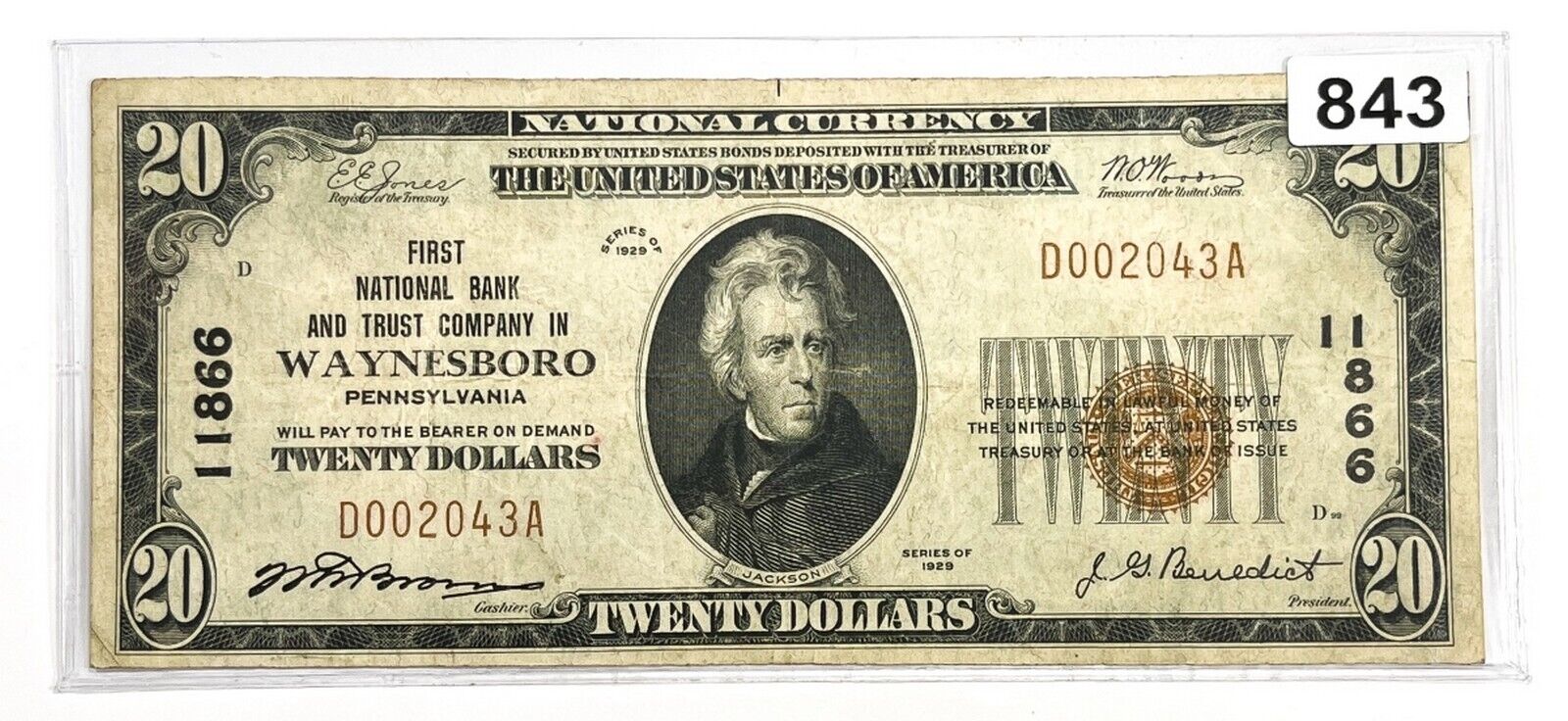 1929 $20 Waynesboro, PA National Bank Note