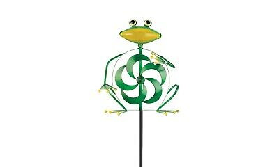 2  Fun Frolic Green Froggy Iron Stake Garden Statue With Spinner Stands 57" Tall