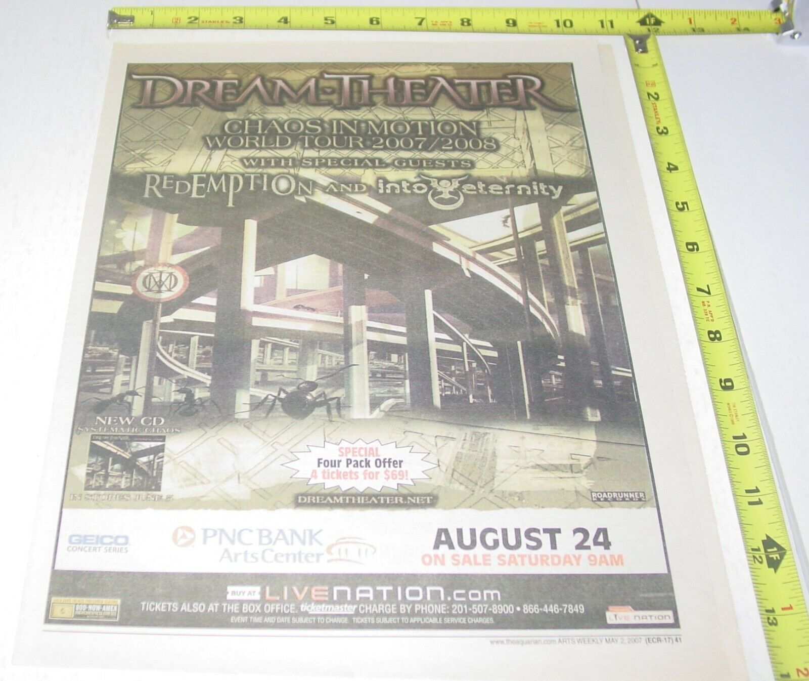 Dream Theater Concert  Ad Advert 2007 Chaos In Motion Tour Pnc Bank  Holmdel Nj