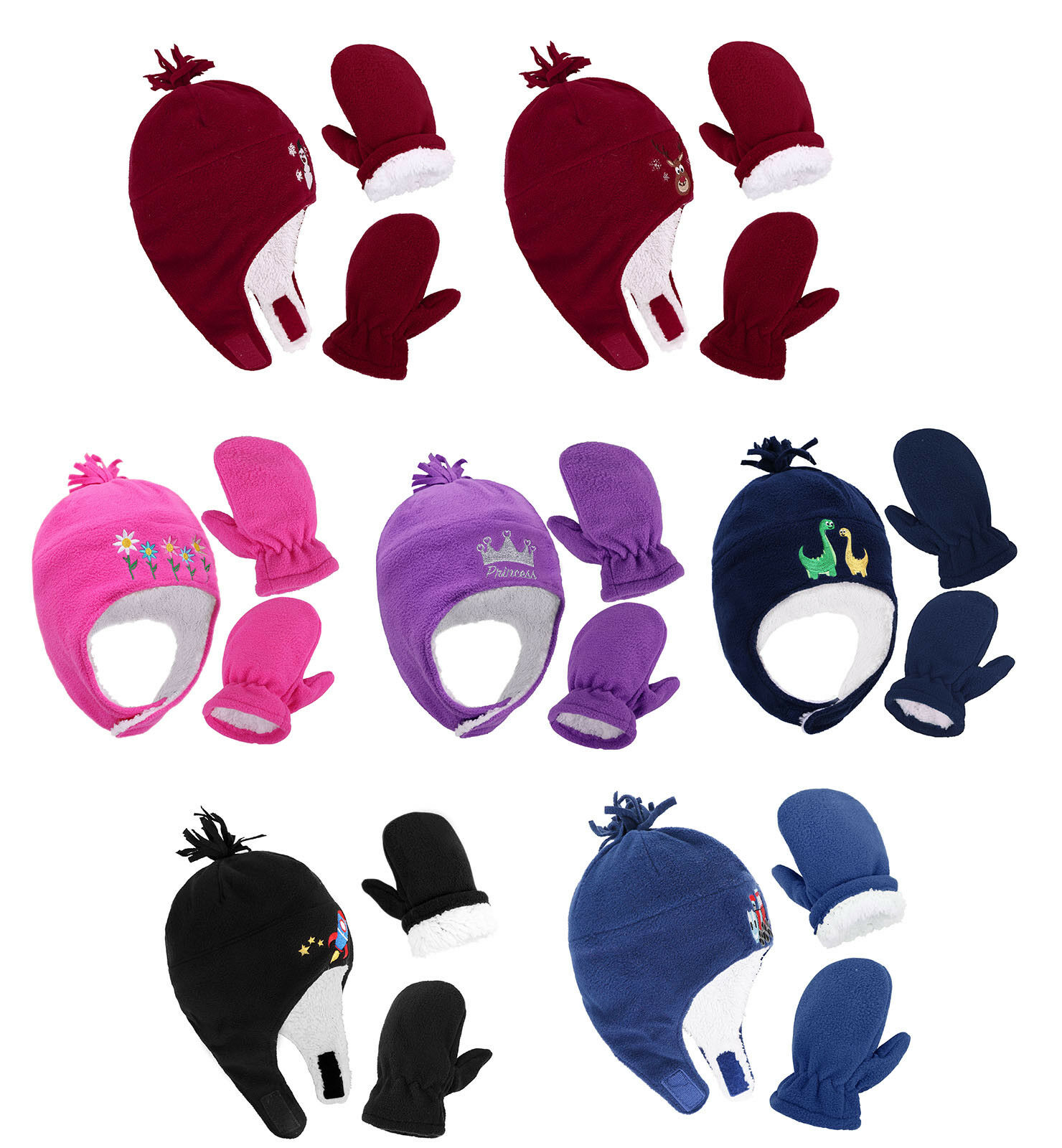 Baby Toddler Kids Winter Warm Fleece Earflap Beanie Gloves Mittens Set