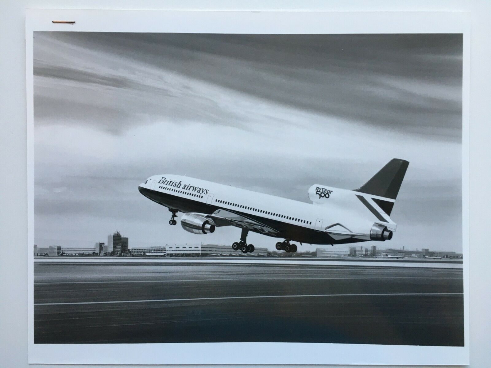British Airways 1976 Lockheed L-1011 Tristar 500 Takeoff B/w Photo 8x10 Inches