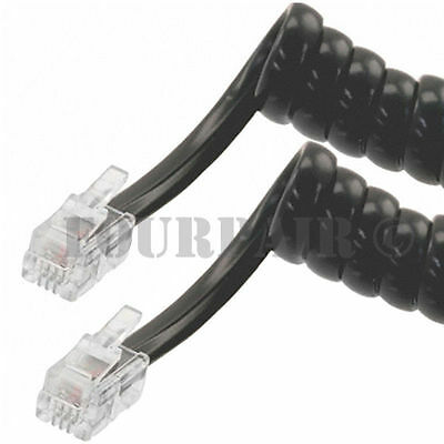 10ft Telephone Handset Receiver Cord Phone Curly Coil Cable 4P4C RJ22 - Black
