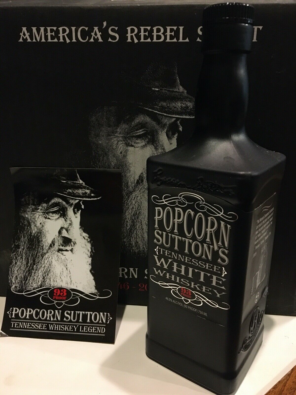 Popcorn Sutton's Black Label Whiskey Bottle, Jack Daniels Style  W/4x6 Sticker