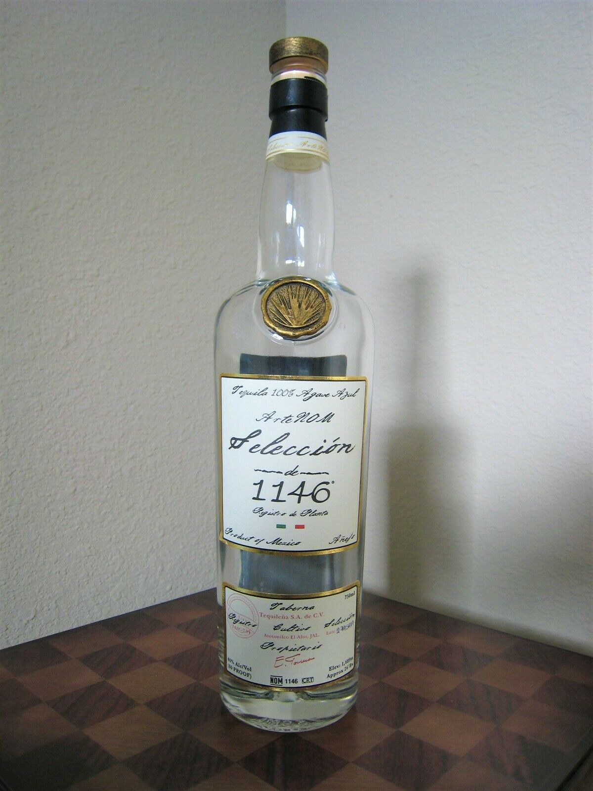 Arte Nom 1146 Artisan Extra Anejo Tequila Bottle, Empty 750 ml