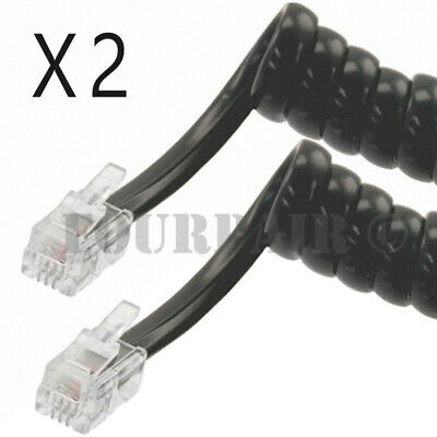 2 Pack Lot - 25ft Telephone Handset Receiver Cord Phone Coil Cable 4P4C - Black