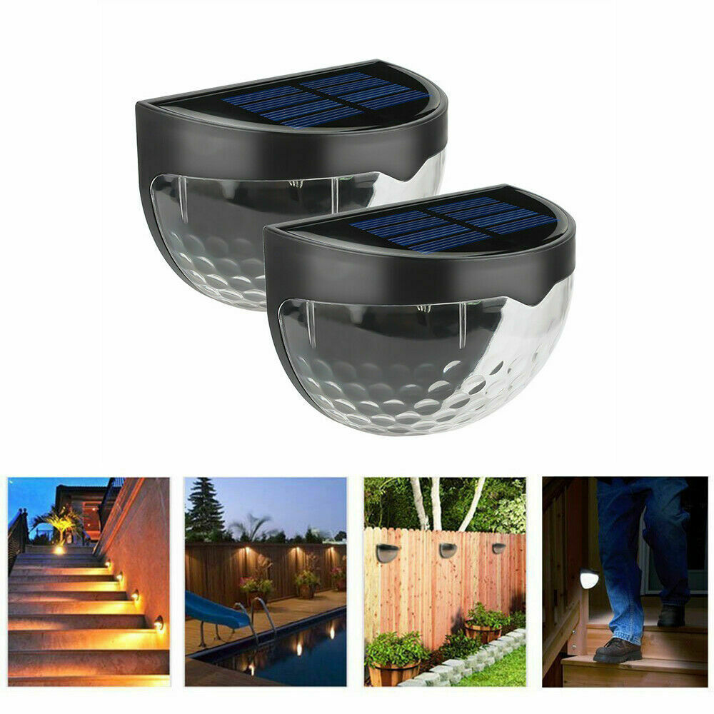 2 PCS Solar Power Garden Lights 6 LED Light Outdoor Wall Mount Path Fence Lamp