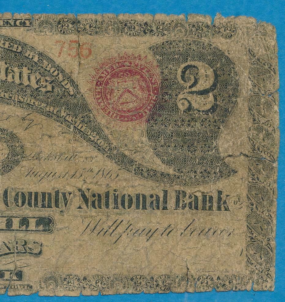 $2.00 1865 Original Series Contemporary Faux, Low Grade Example