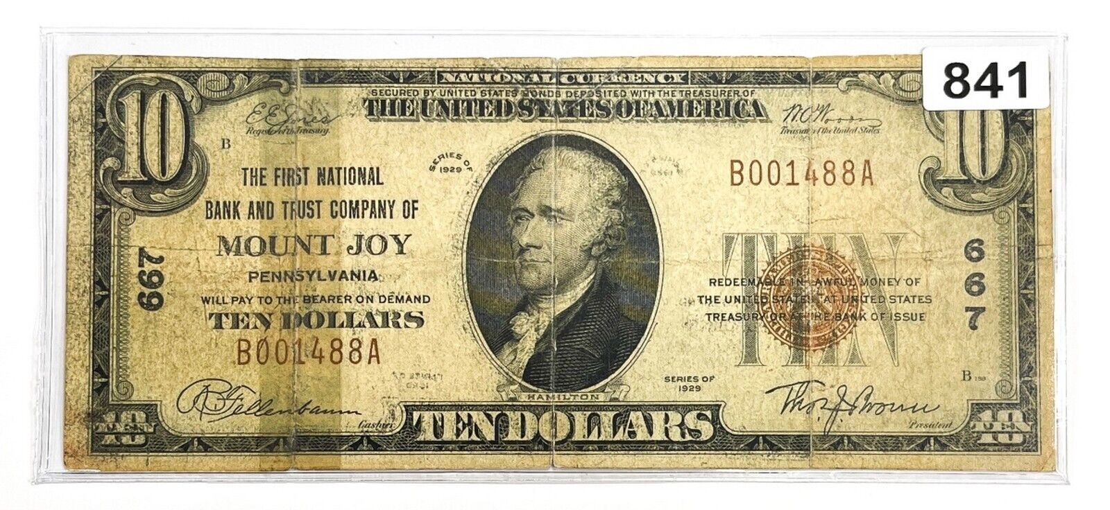1929 $10 Mt. Joy, Pa National Bank Note