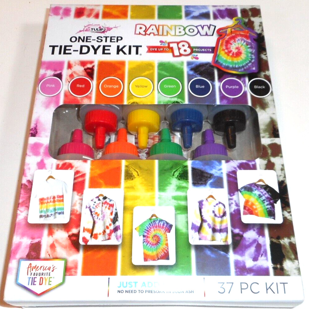 NeW TIE-DYE RainBoW one-step Kit  37 Pieces Dye 18 projects Tulip PRIMARY Colors