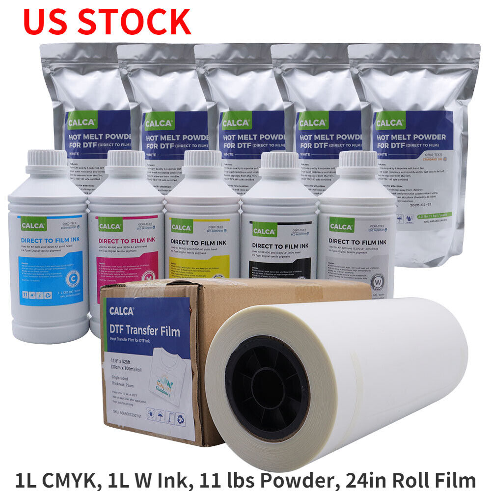 Us 24in Dtf Film Rolls Printing Starter Supply Pack( Cmykm Ink / Powder / Film )
