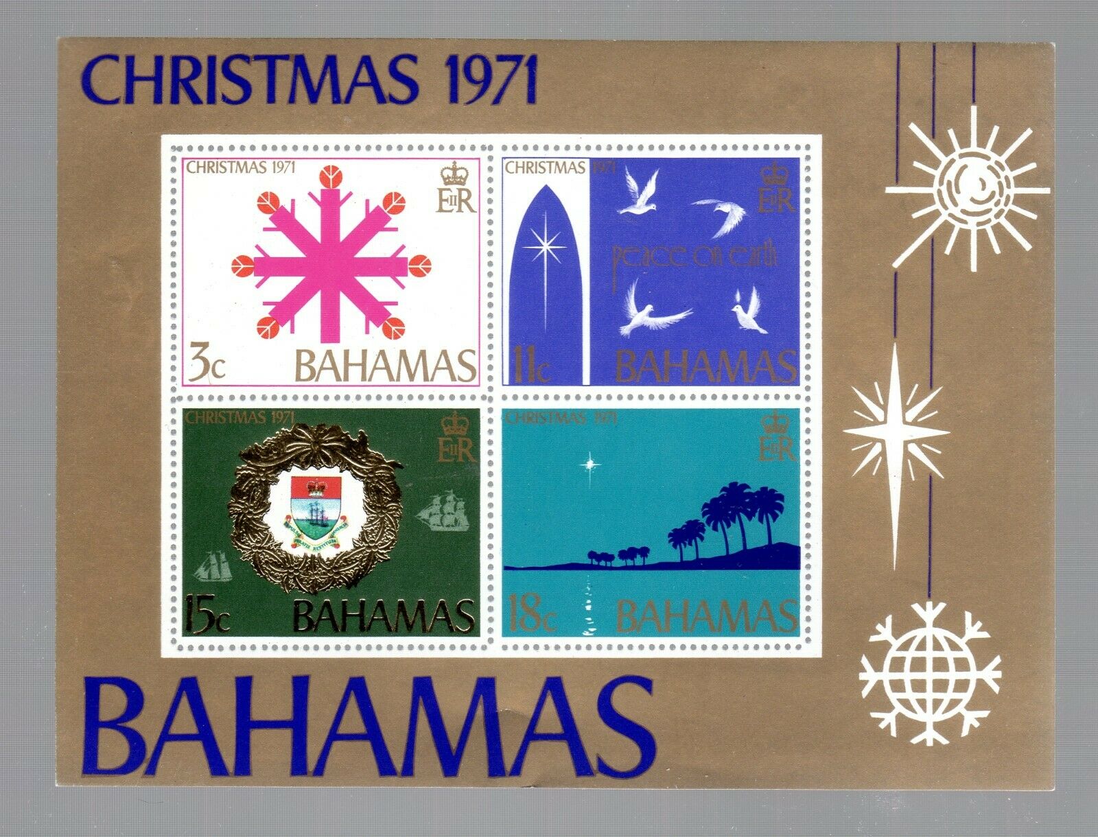 BAHAMAS  S/SHEET,1971, CHRISTMAS, SC# 334a, STAMPS #331-334, MINT NH