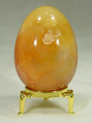 BUTW carnelian agate 61mm X 44mm egg lapidary gemstone with stand 6493D