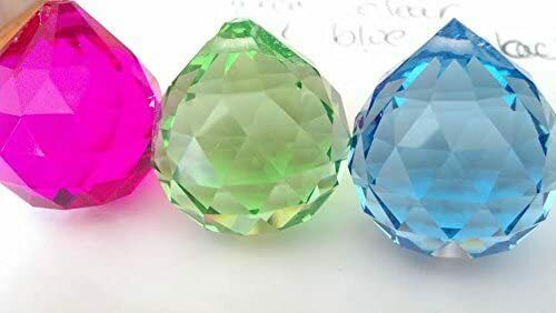 Three 30mm Chandelier Crystal Light Aqua, Spring Green, Fuchsia Faceted Ball
