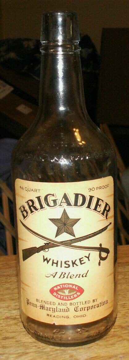 1940's Era Brigadier Whiskey Penn-maryland Corp. Reading Ohio 4/5 Quart Bottle