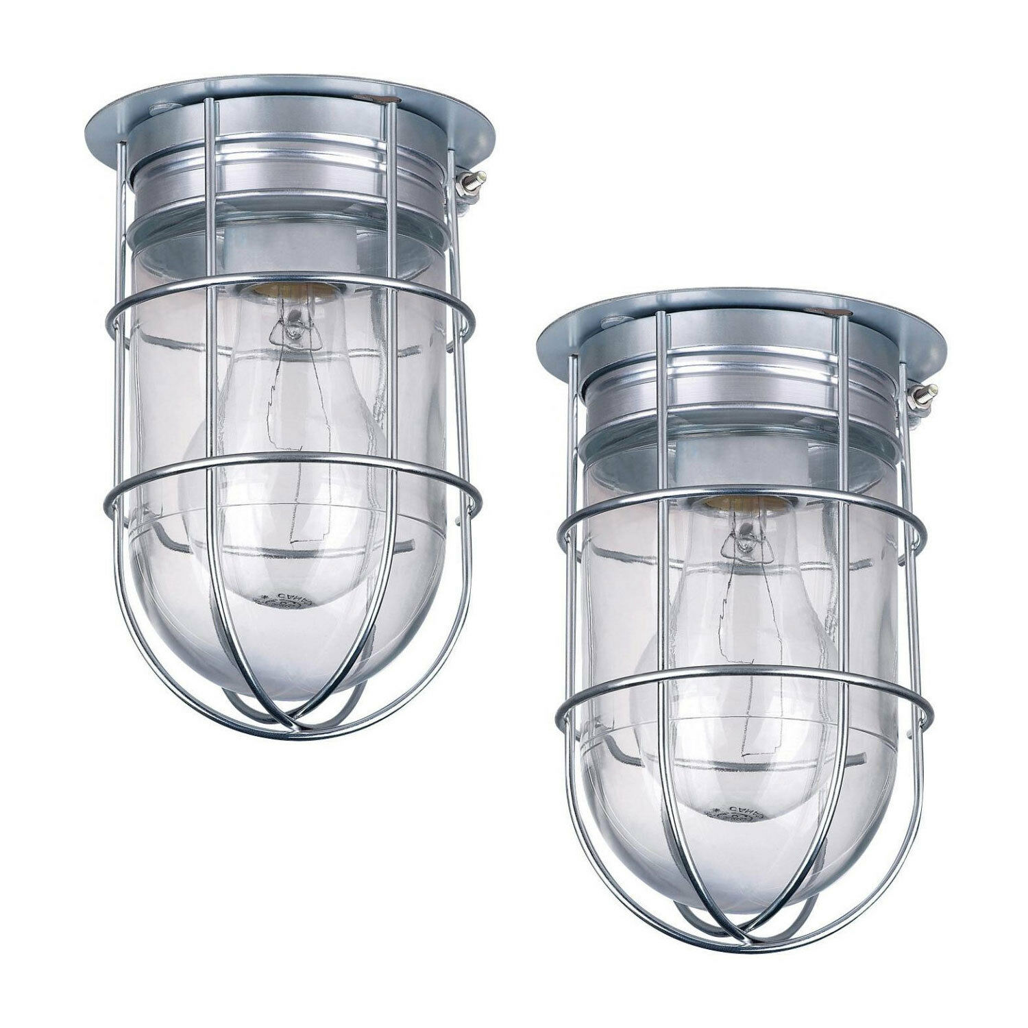 2 Pack Of Outdoor Caged Light Barn Ceiling Exterior Wall All Weather With Cage