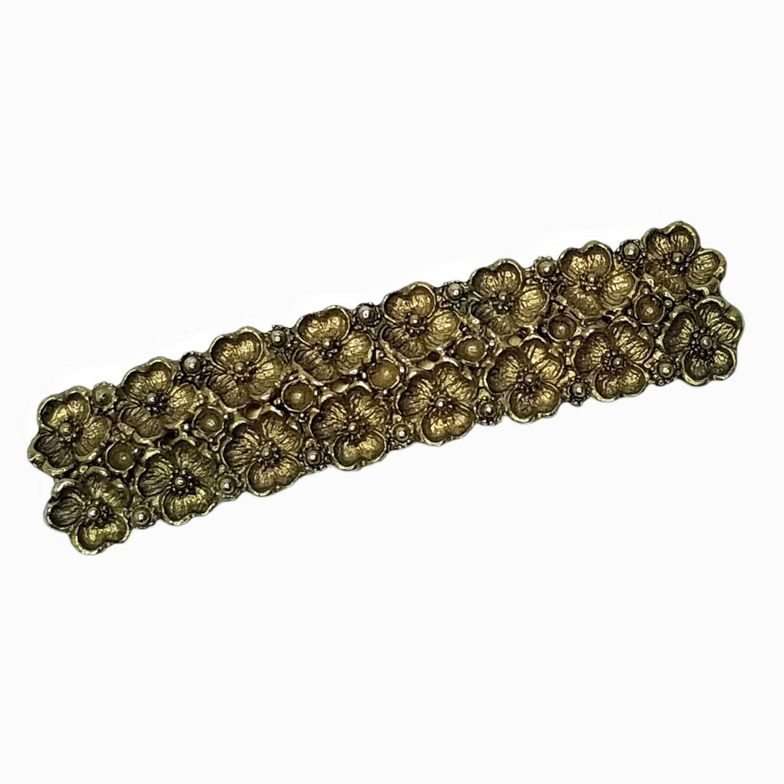 Vintage 1980's French Barrette Hair Clip Gold Floral Metal Patter Accessory