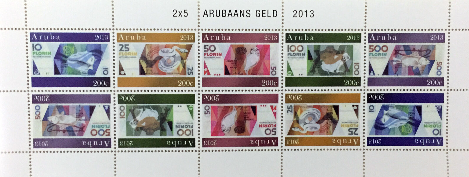 Aruba: 2013 Paper Money - Arubaans Geld 10 Post Stamp - Full Sheet