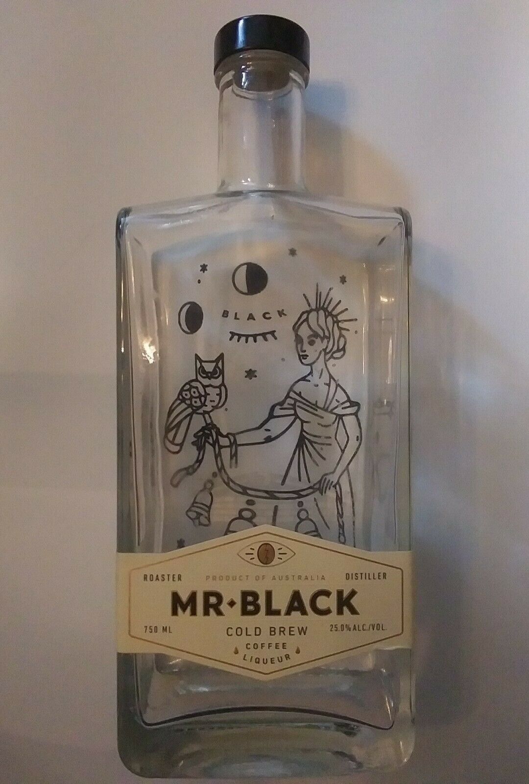 Mr. Black Empty Glass Liqueur Bottle Astrology Edition Moon Bar Cocktail Large