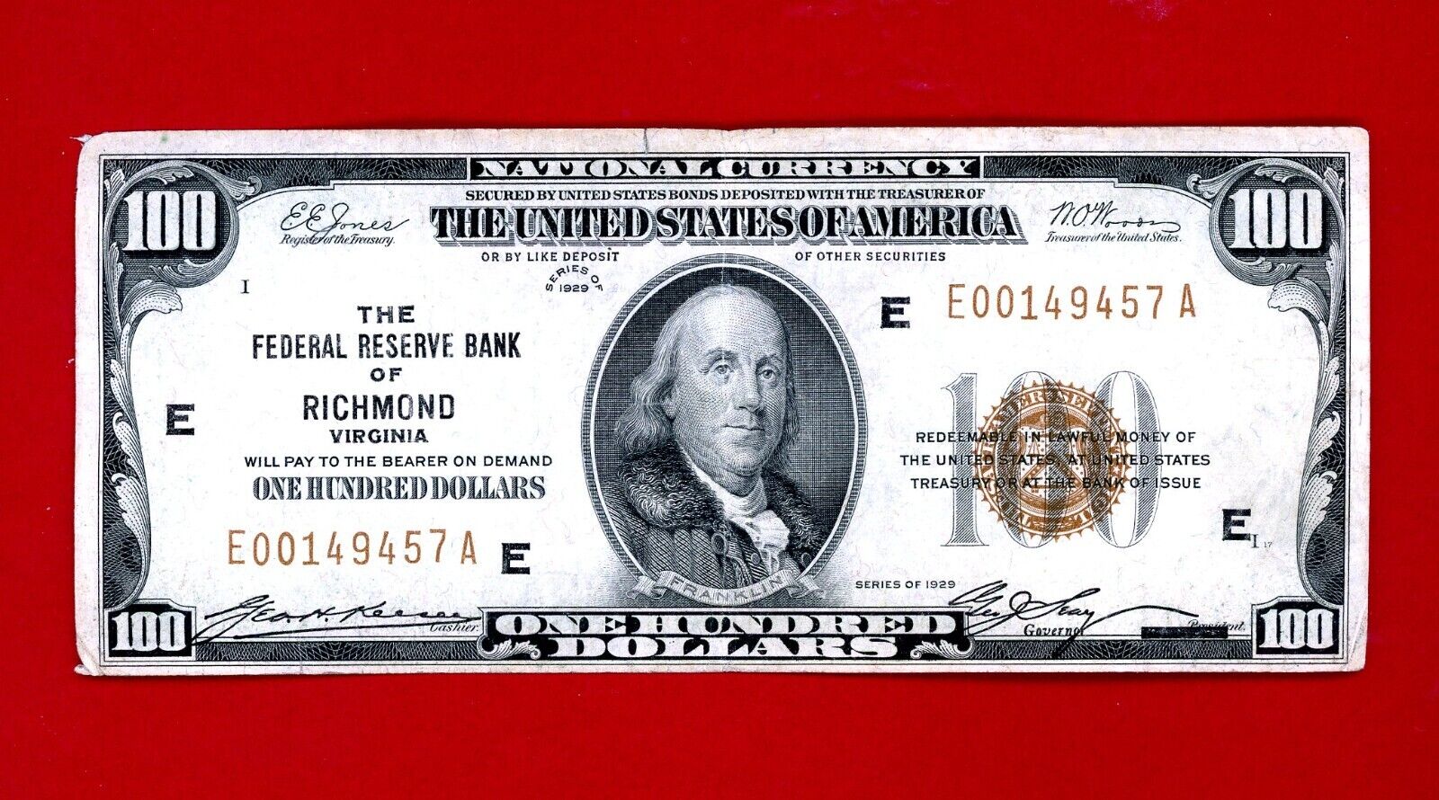1929 $100 National Currency Richmond Virginia Brown Seal Crisp Higher Grade Note