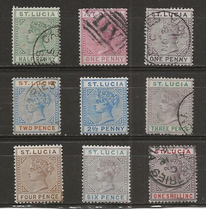 St. Lucia, Victoria Definitives Short Set Used And Mh