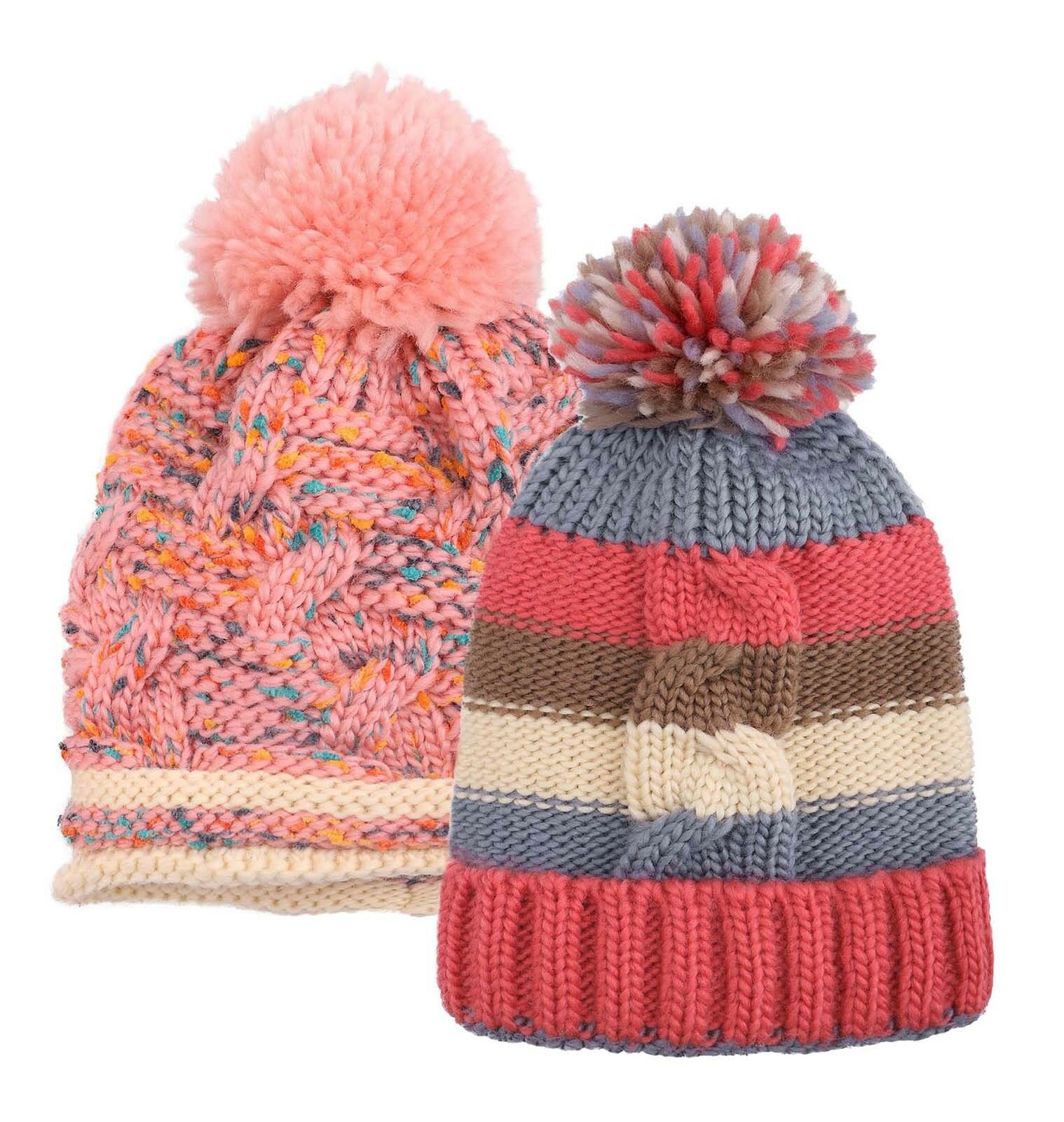 Kids Winter Knitted Beanie Bobble Hat Ball Pom Cap Beanie Hat 2 Pcs Set