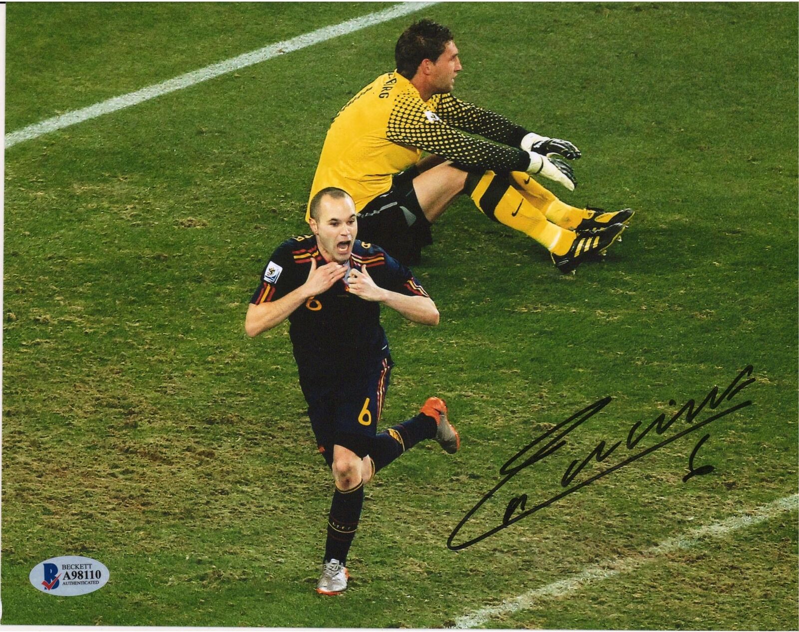 Andres Iniesta Spain Autographed 8" X 10" Celebration Photograph