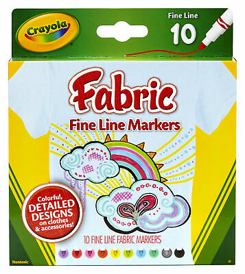 Crayola Fabric Line Markers, Fine Tip, Assorted Colors, Set of 10