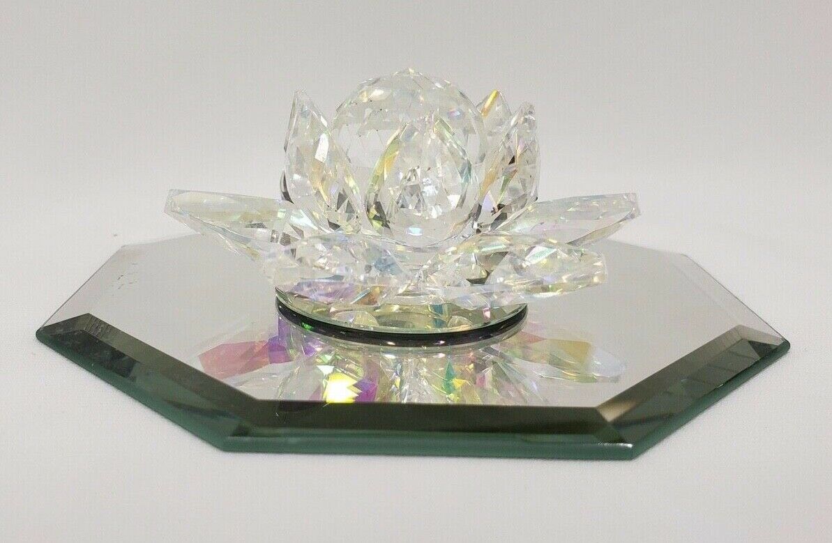 Water Lily Lotus Blossom Flower Clear Crystal Prism Glass On Mirror