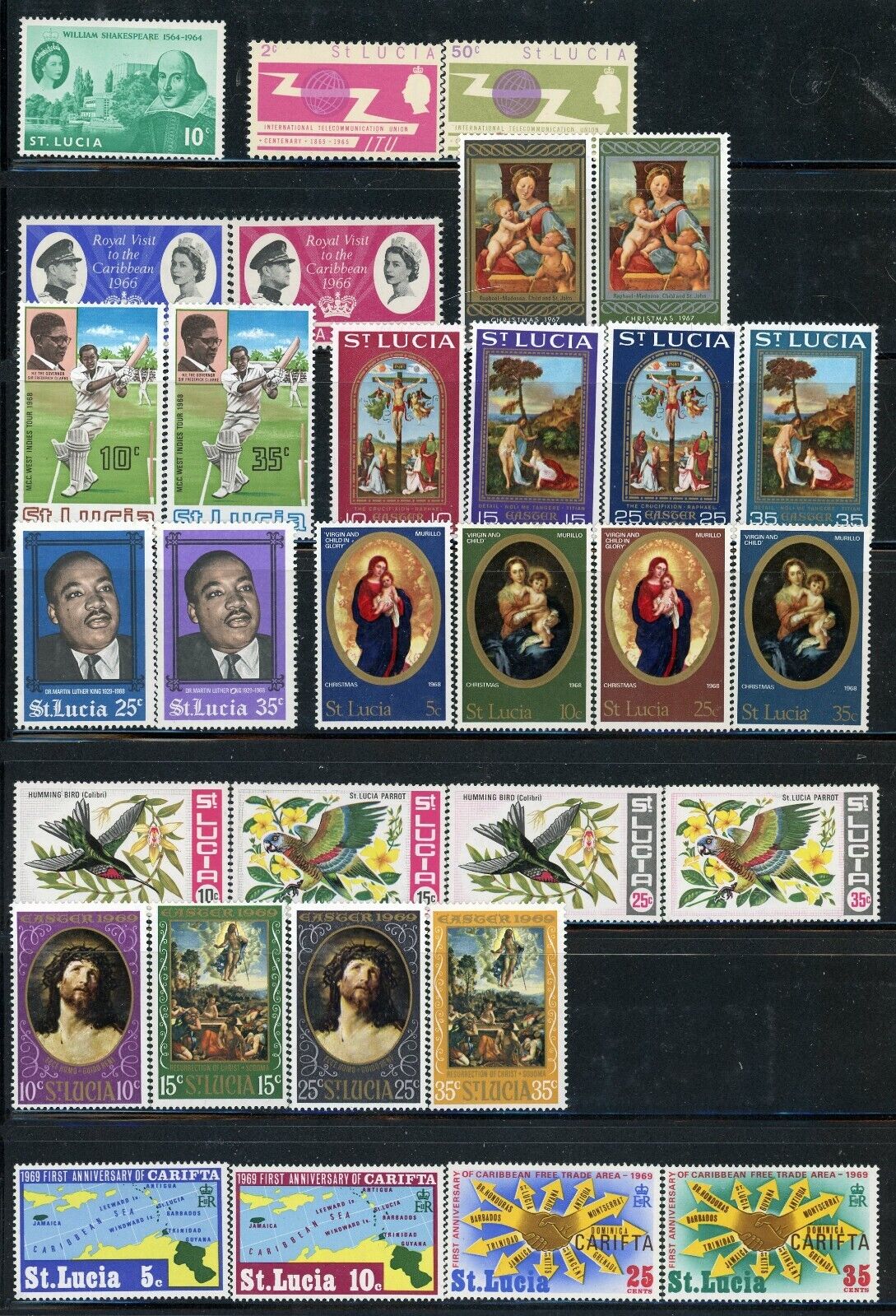 St. Lucia 196-285,c1 Sg211-300 Mh 1964-70 Commemoratives 15 Sets, 2singles Cv$19
