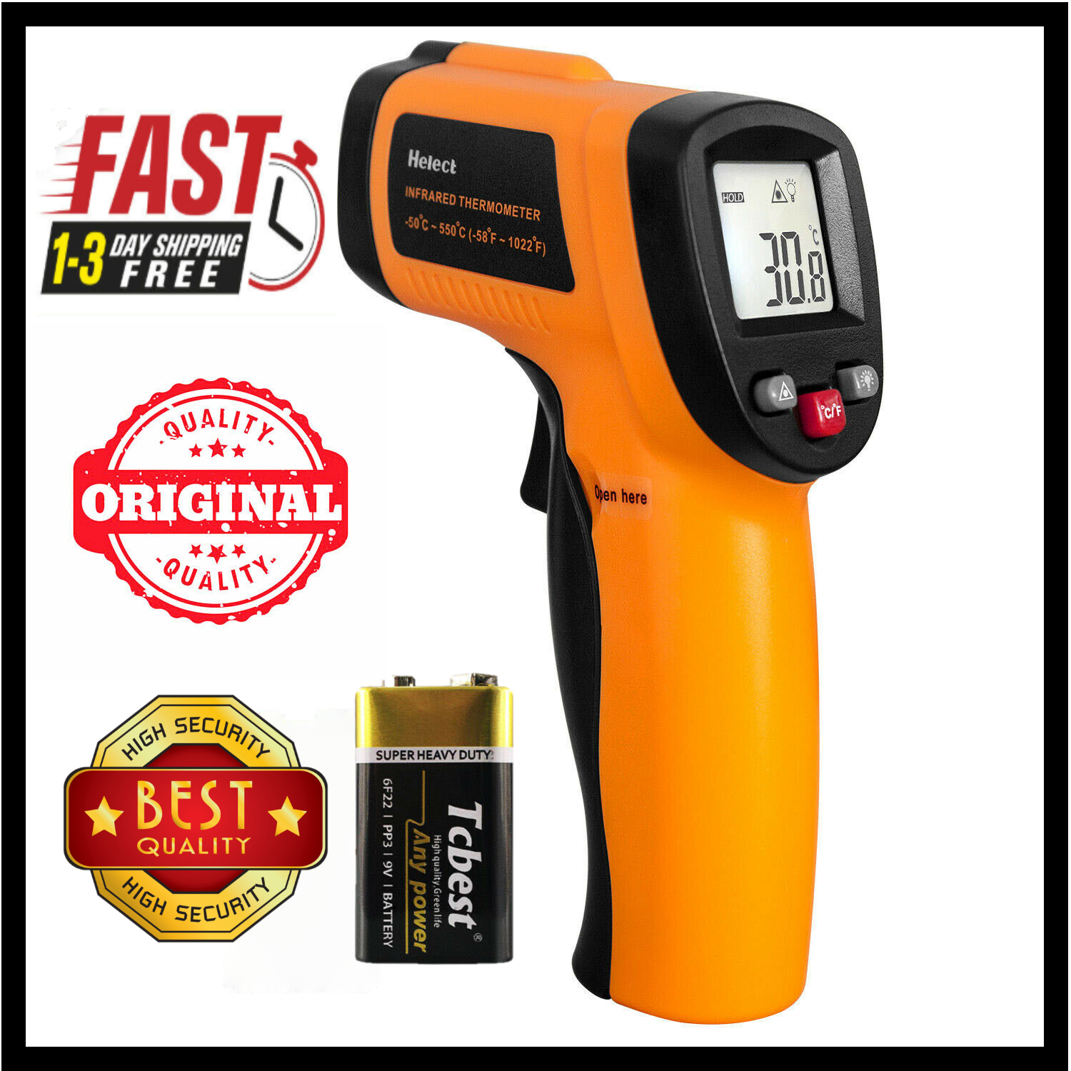 Infrared Thermometer Non-contact Digital Laser. Helect Infrared Temperature Gun
