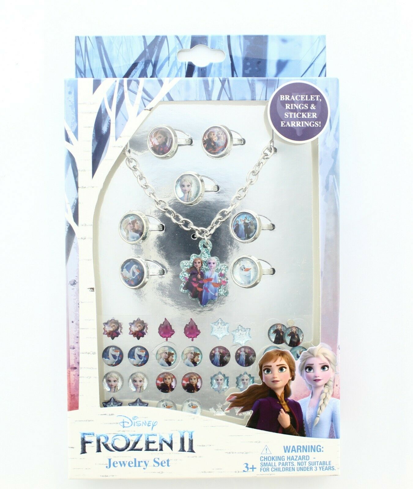 Frozen 2 Girls Jewelry Set, Bracelet Rings and Sticker Earrings, Ages 3+