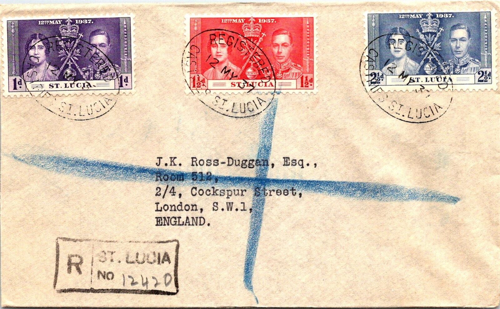 GOLDPATH: BRITISH ST.LUCIA COVER 1937 REGISTERED. CV181_P24
