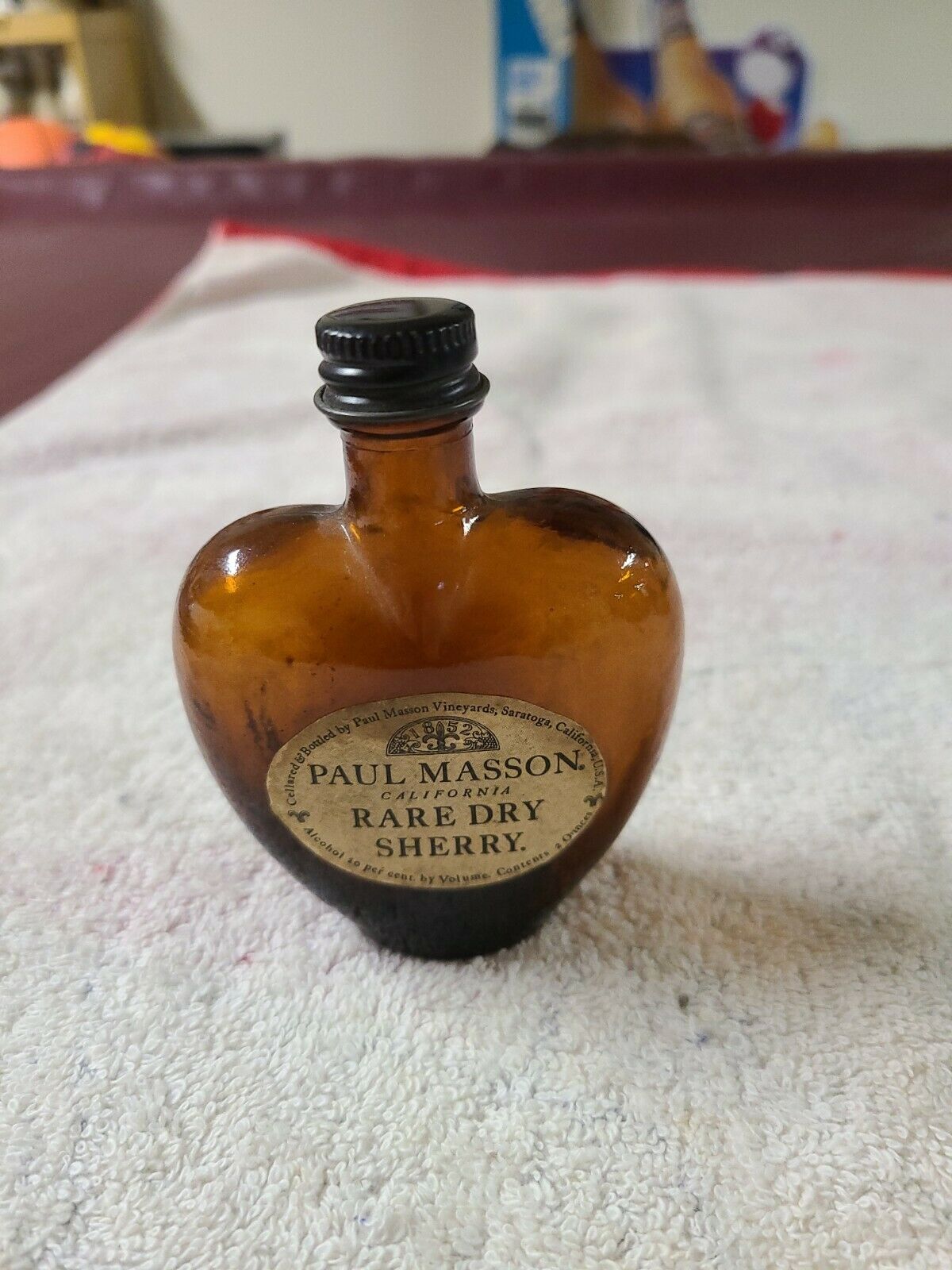 Paul Masson Miniture Heart Shaped Rare Dry Sherry  2 Oz Bottle Empty