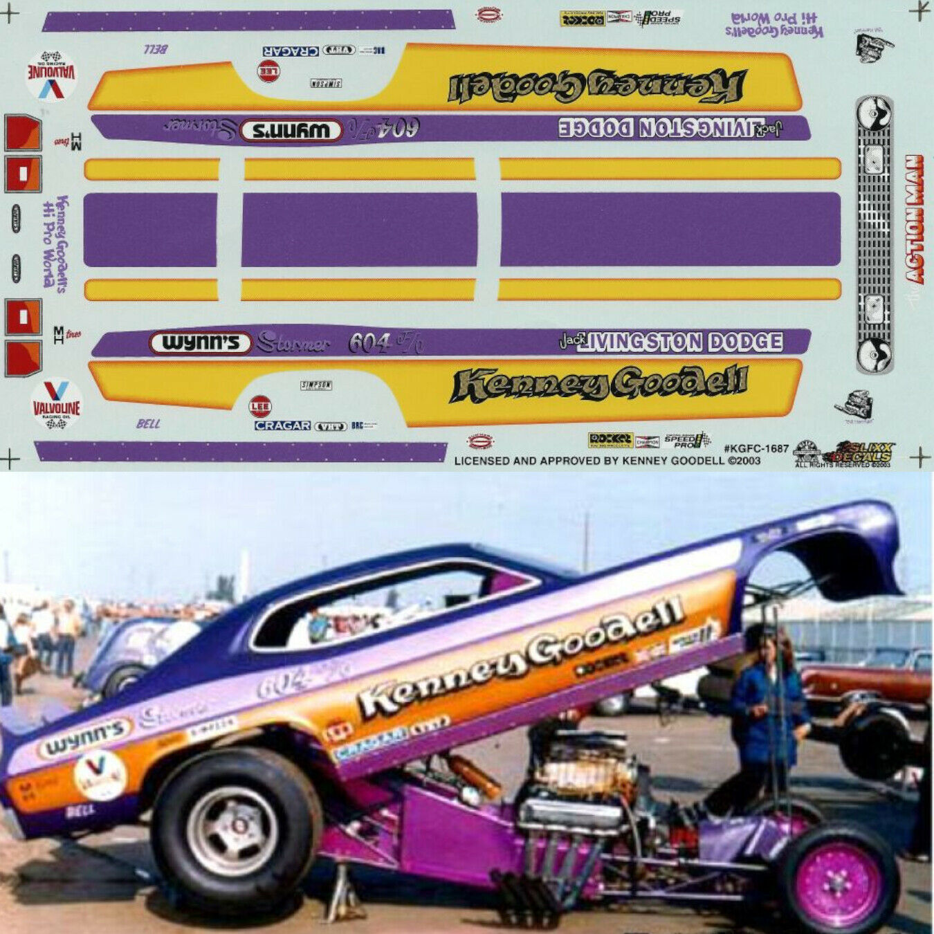 Kenny Goddell  Livingston Dodge Funny Car Slixx Decal 1-25 Scale