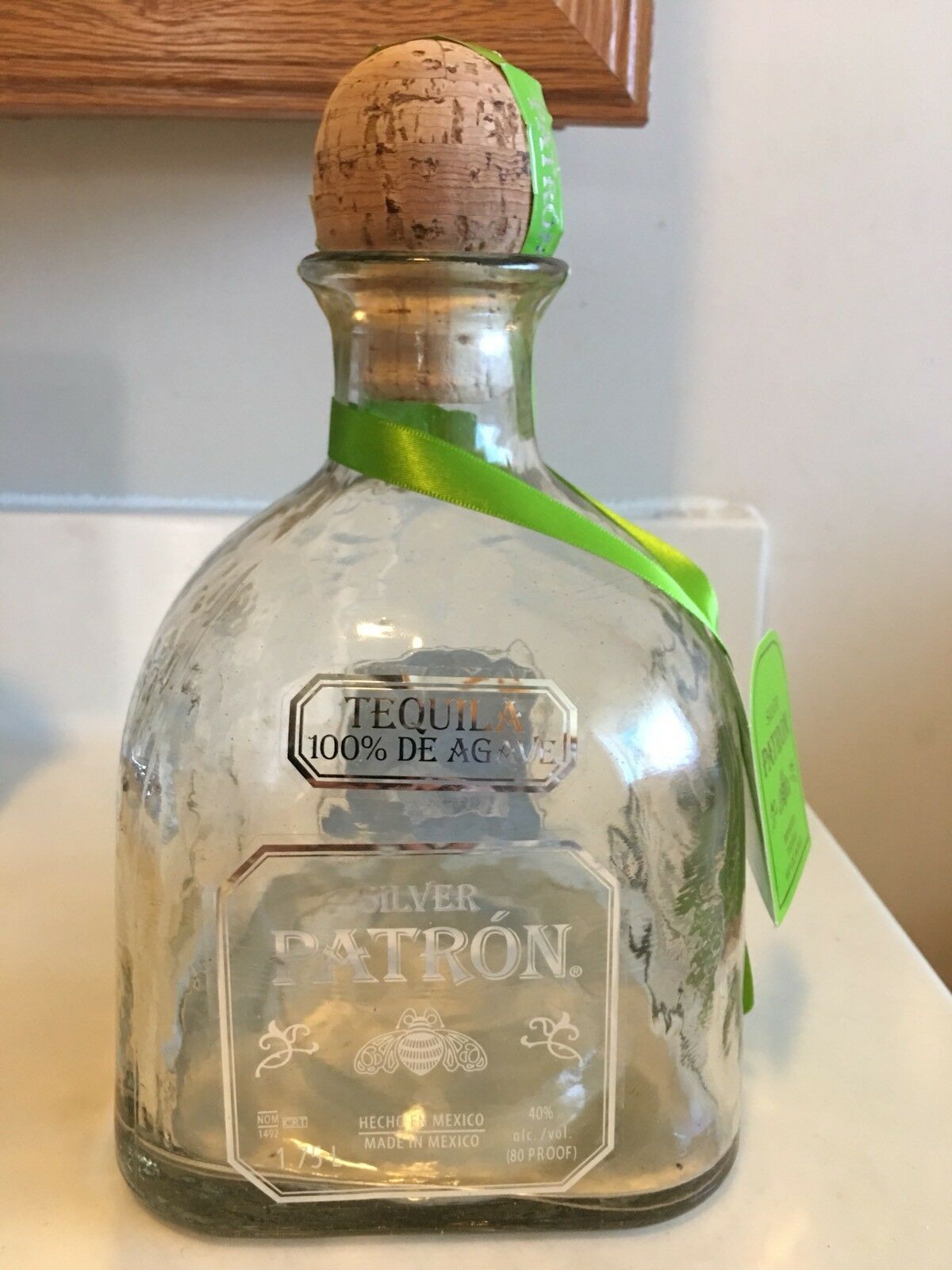 *** Patron Silver Tequila Bottle 1.75L Empty With Cork And Tag ***
