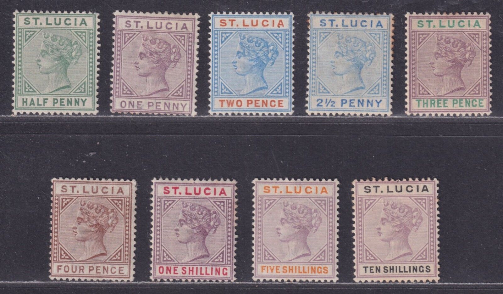 St Lucia Scott 27-39 F/vf Mh 1883-1898 Queen Victoria Issues To 10/- Scv $233