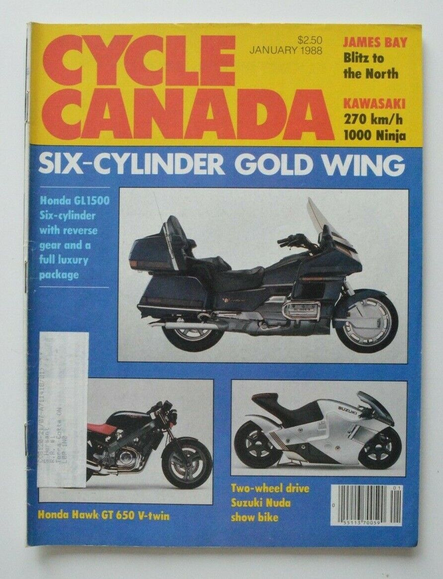 CYCLE CANADA January 1988 Honda Gold Wing GL1500 Suzuki GSX600F Katana GSX-R750