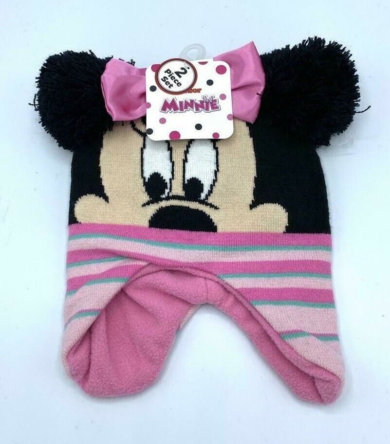 Disney juniors Minnie girls 2 piece pink beanie+gloves