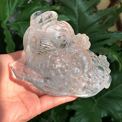 Feng Shui Clear Natural Quartz Crystal Rainbow 3 Legged Toad Frog Fortune 577g