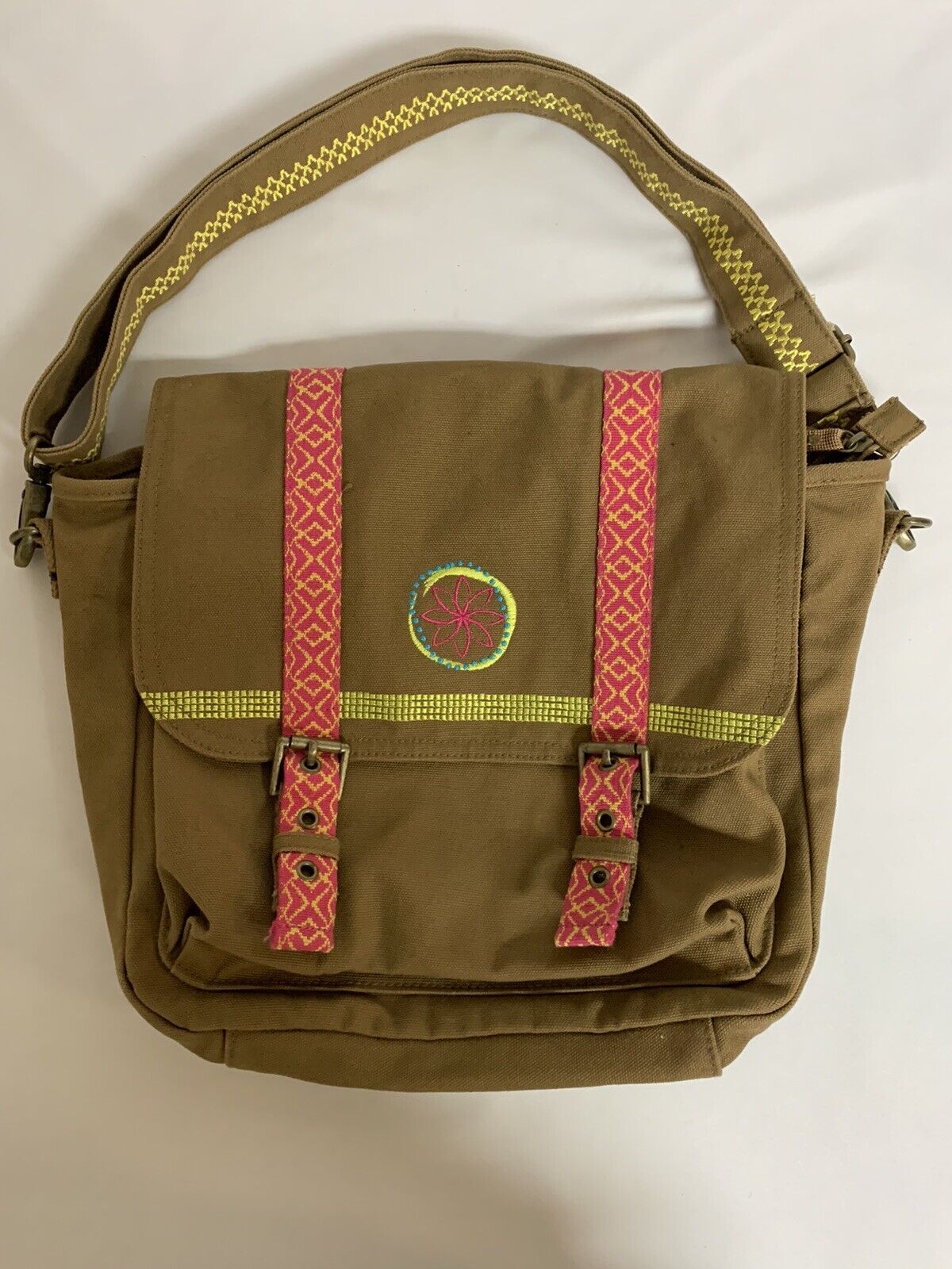 Brown Canvas American Girl 3 Pocket Satchel Messenger Bag For Kids EUC!