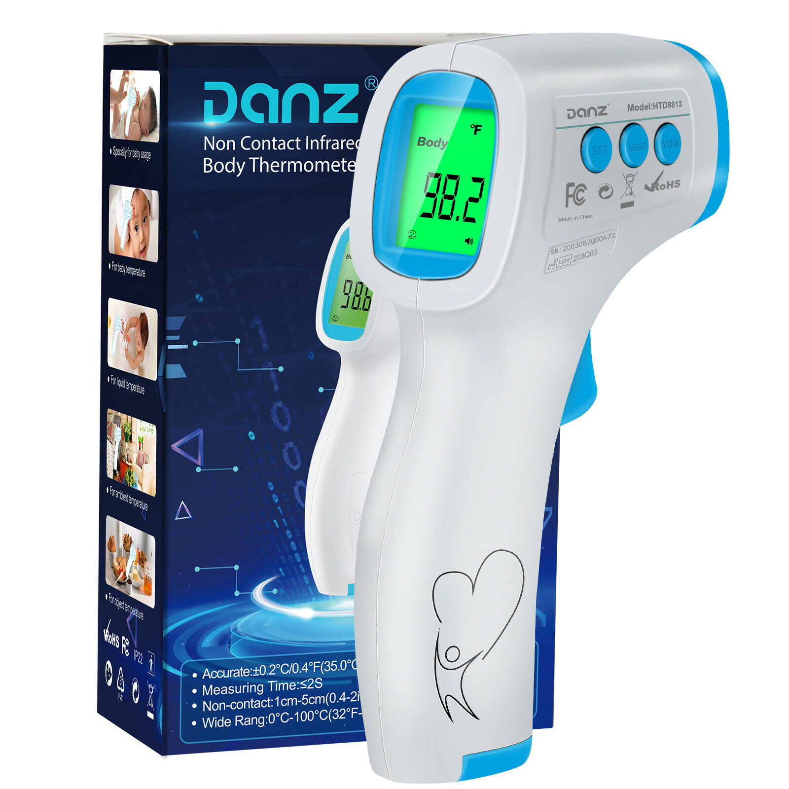 Non-contact Infrared Digital Forehead Thermometer LCD IR Body Temperature Gun US