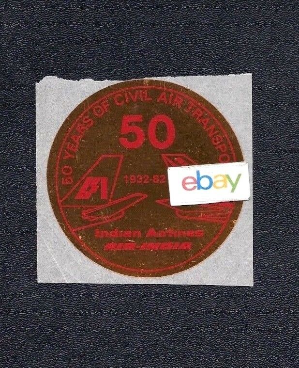 AIR INDIA INDIAN AIRLINES 50 YEARS OF CIVIL AIR TRANSPORT 1932-82 BAGGAGE LABEL