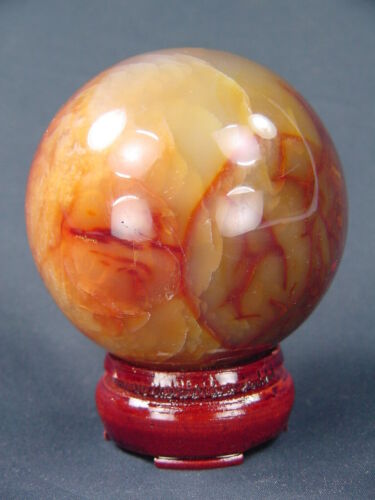 Butw Carnelian Agate Sphere 2.7" Lapidary Gemstone Healing Orb With Stand 4170k