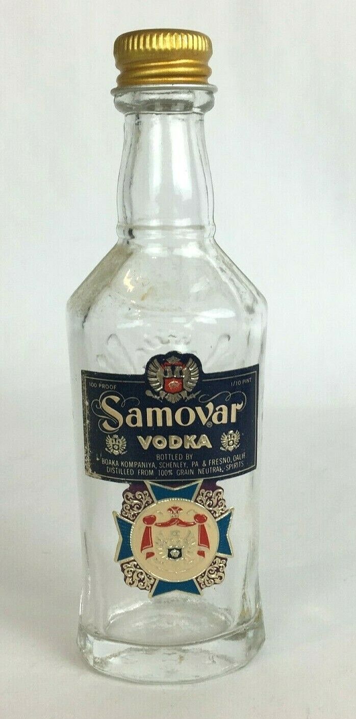 Samovar Vodka Empty Miniature Liquor Bottle 1/10 Pint 100 Proof