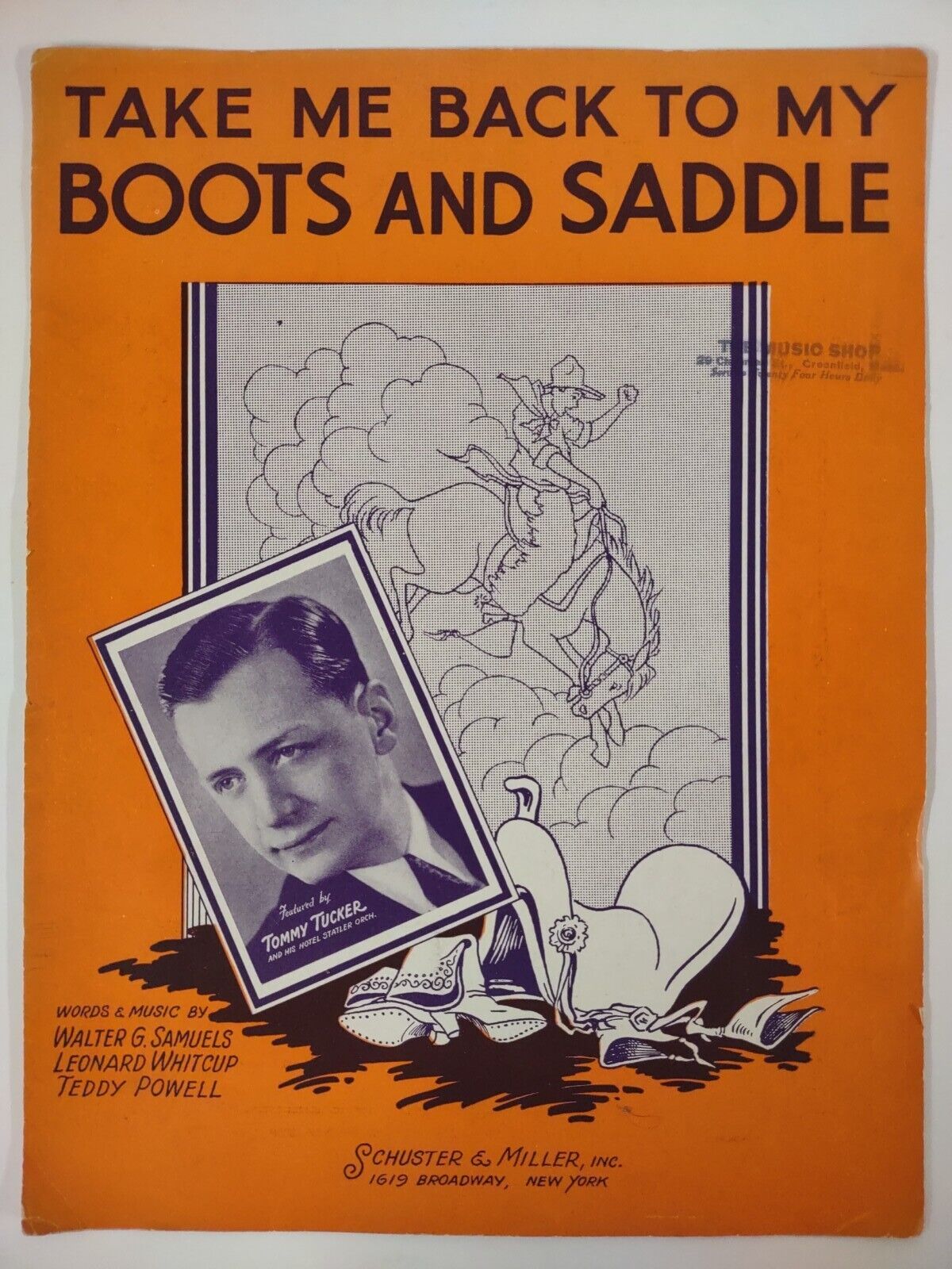 Tommy TUCKER Boots And Saddle 1934 SHEET MUSIC Deco COWBOY Western PRARIE Lulaby