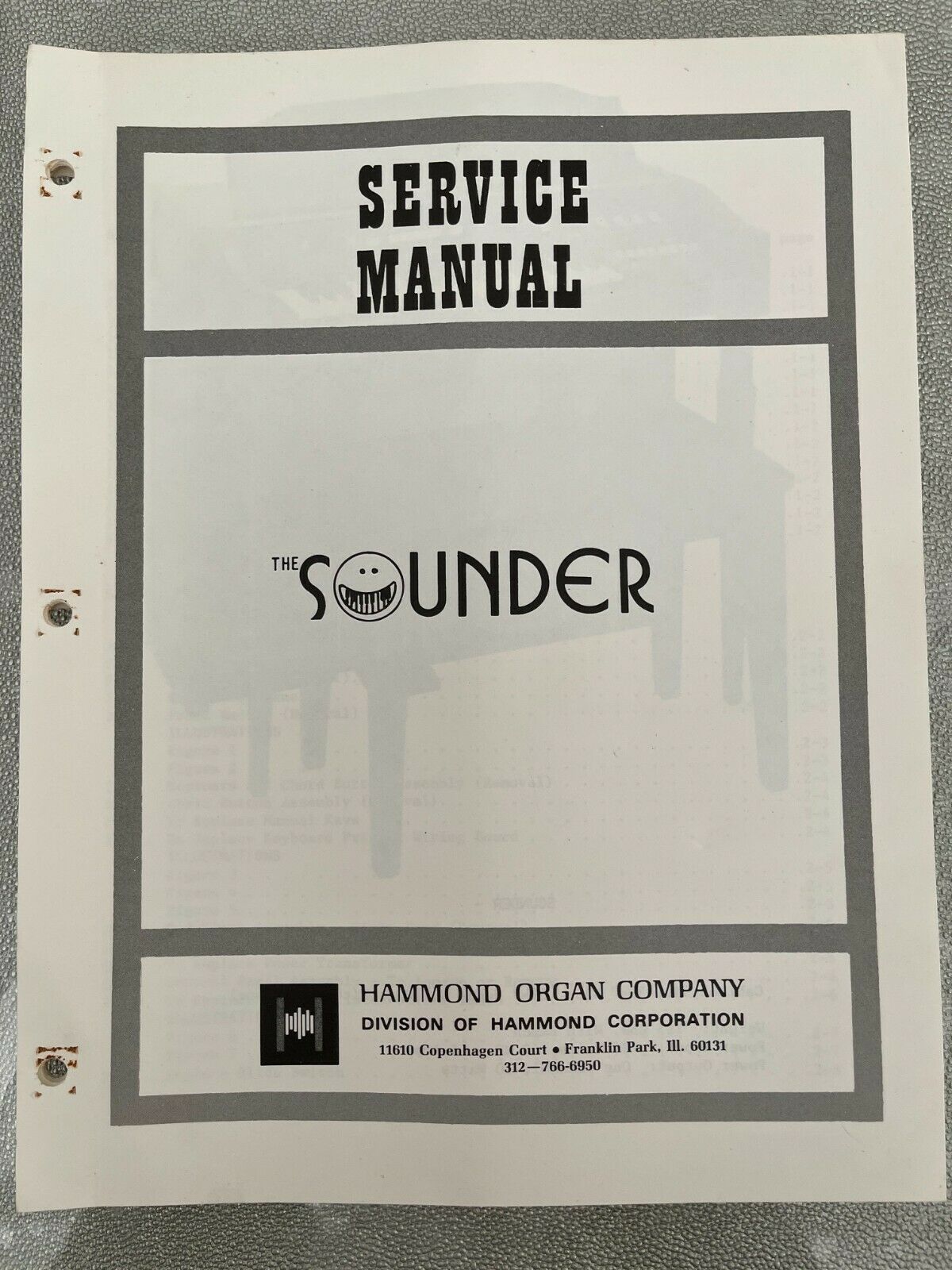 Hammond Organ Service Manual Model Sounder, Sounder IA 110000, Sounder III 13102