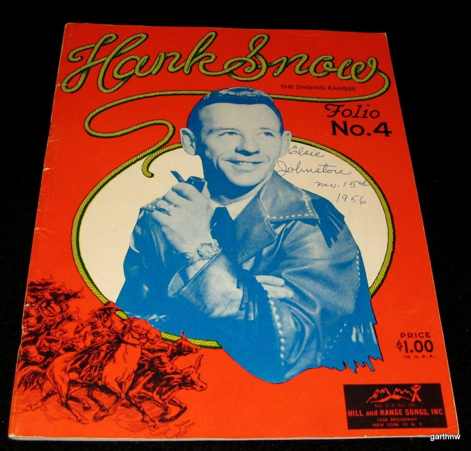 HANK SNOW 1956 COUNTRY MUSIC SONG FOLIO No. 4  LYRICS & PHOTOS * SINGING RANGER