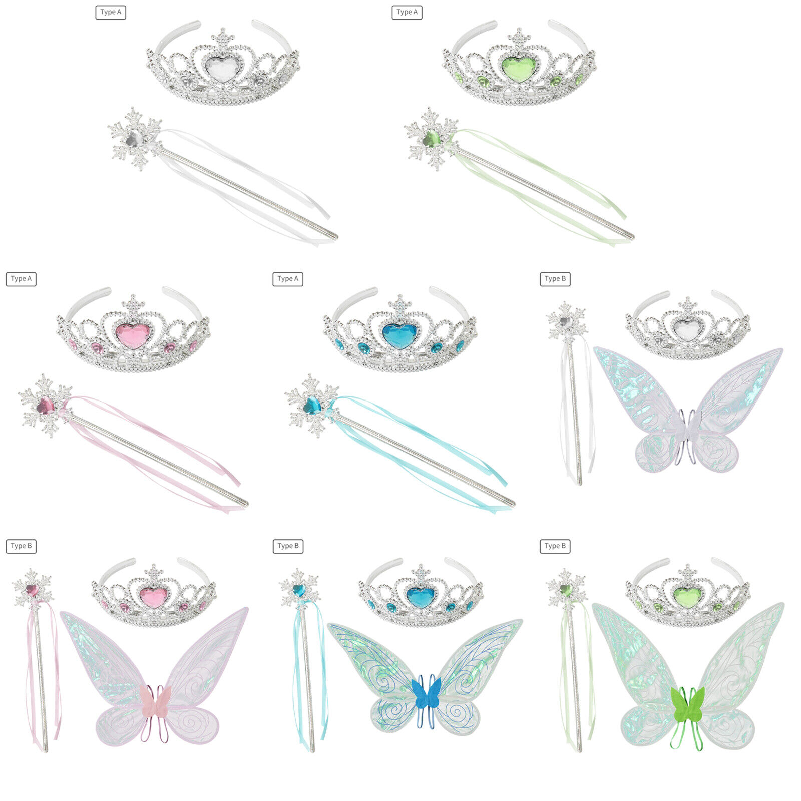 Princess Hair Hoop Magic Wand Crown Point Scepter Set with Butterfly Wings_Gift