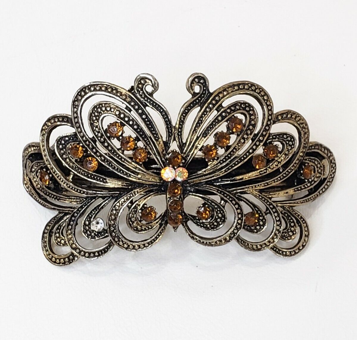 Butterfly French Hair Clip Brooch Vtg Gold Tone 3.5